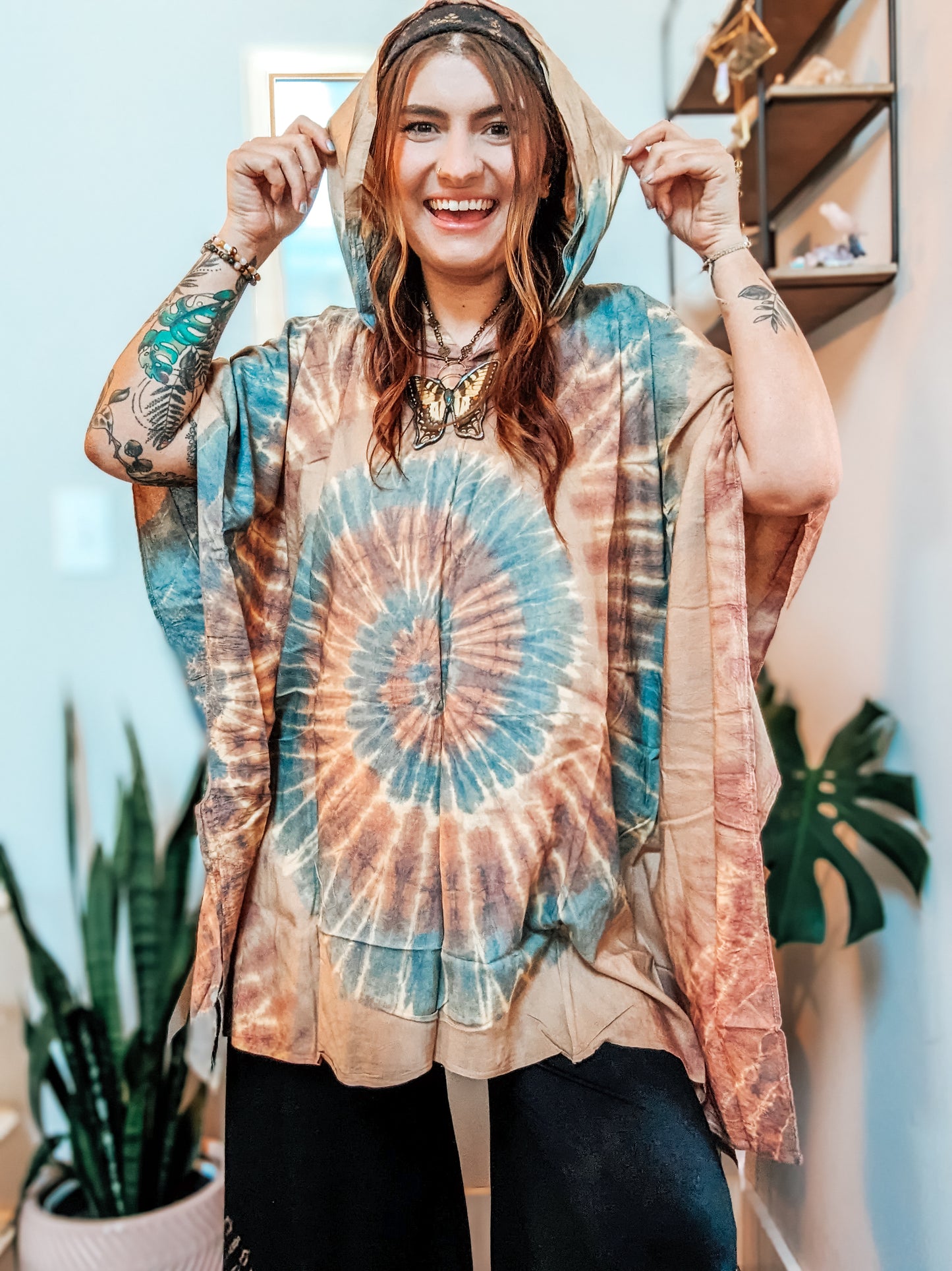 "Spiraling" Hooded Tie Dye Poncho