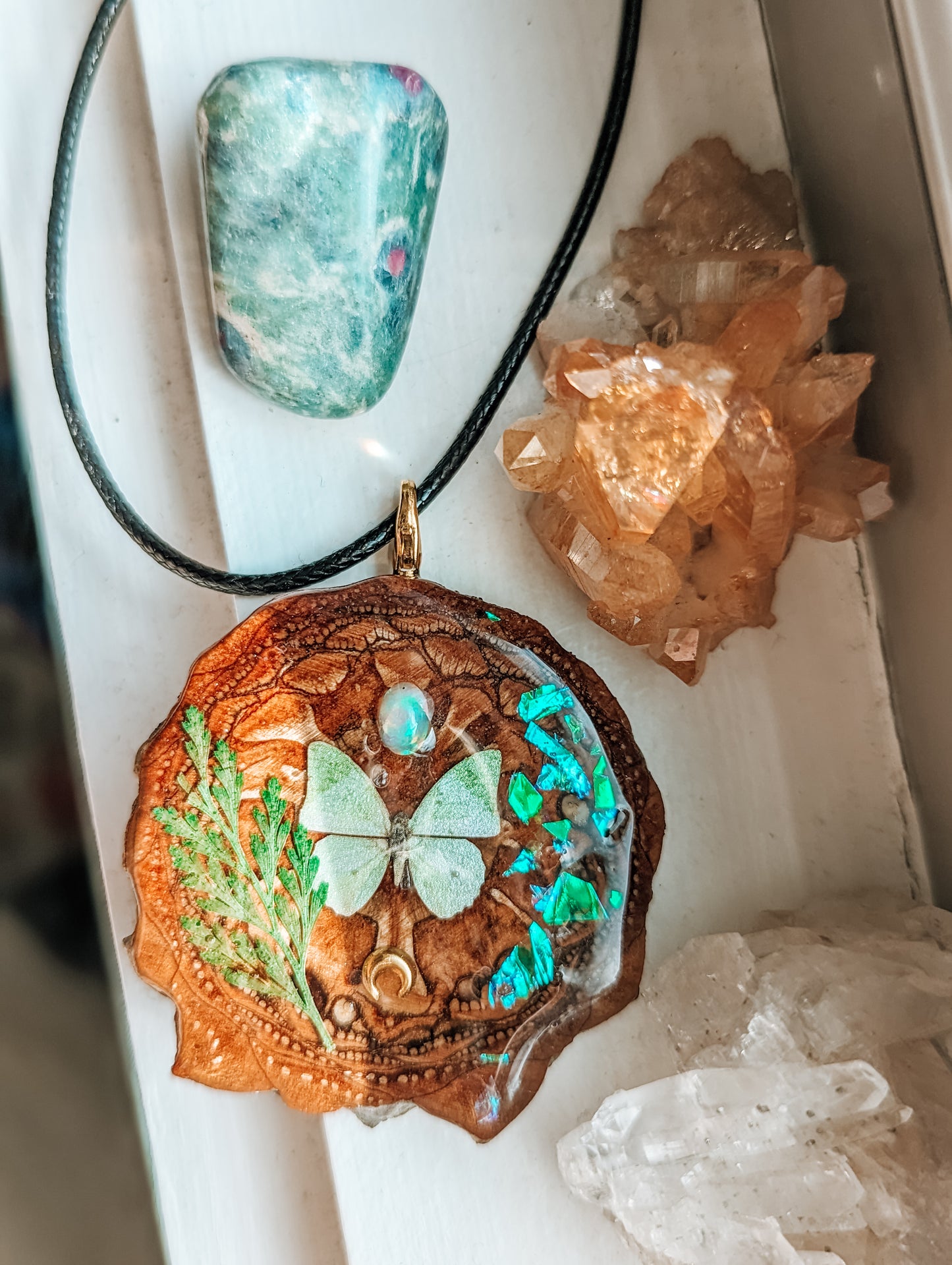 "Green Queen" Butterfly Pinecone Necklace