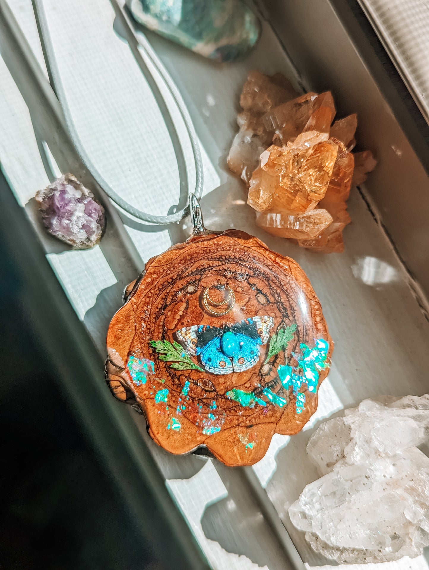 Blue Butterfly Pinecone Pendant
