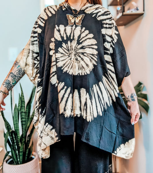 "Spiraling" Hooded Tie Dye Poncho